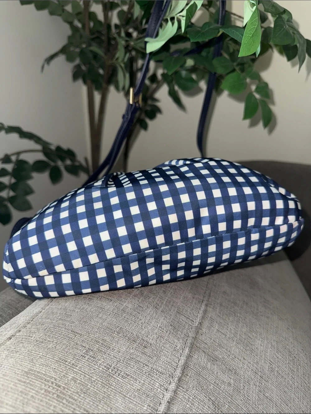 Tory Burch Navy and White Gingham Crossbody Bag